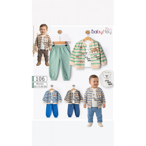 BABYHEY 106 ÇİZGİLİ AYILI 3LÜ TAKIM