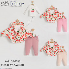 BARAY 1036 WELSOFT PELERIN KIRAZLI KIZ 3LÜ TAKIM
