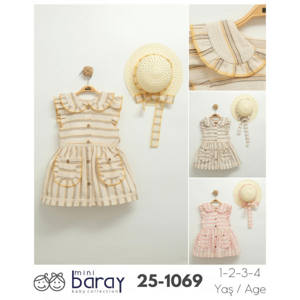 BARAY 1069 HASIR ŞAPKA MÜSLIN ELBISE 1-2-3-4 YAŞ