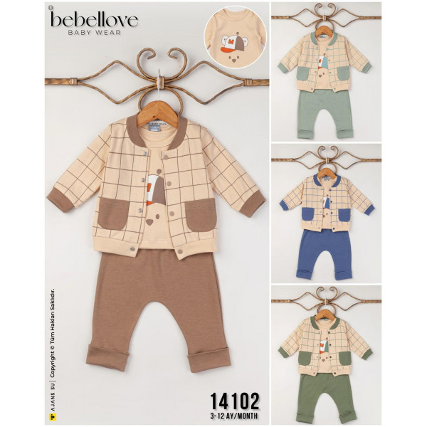 BEBELLOVE 14102 KARE BASKI HIRKA 3LÜ TAKIM 3-12 AY
