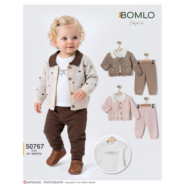 BOMLO 50767 KALPLİ TRİKO ÖRME HIRKA 3'LÜ TAKIM 6-24 AYL