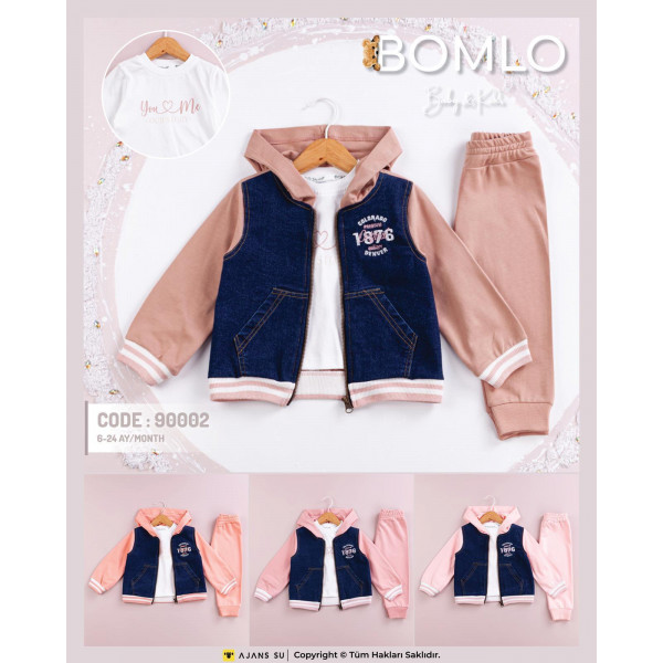 BOMLO 90002 1876 NAKIŞLI KAPSONLU HIRKA KIZ 3LÜ TAKIM
