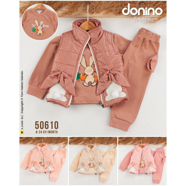 DONINO 50610 TAVŞAN YELEKLI 3LÜ KIZ TAKIM