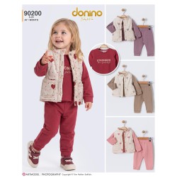 DONINO 90200 KALP BASKI YELEK 3LÜ KIZ TAKIM