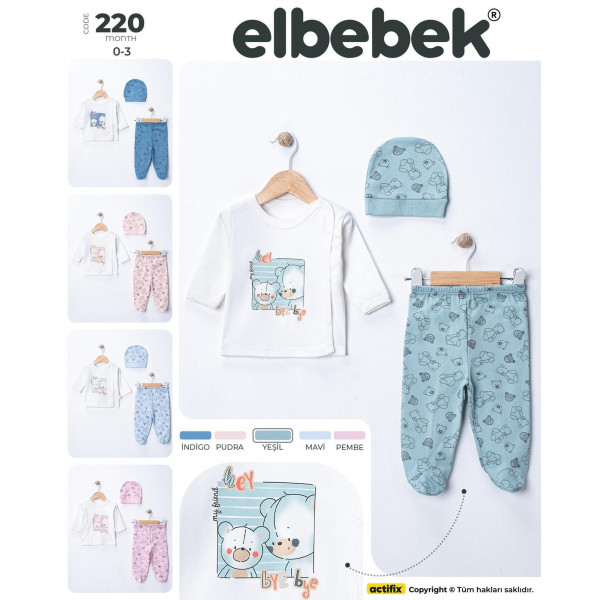ELBEBEK 220 ŞAPKALI PATIKLI ELDIVENLI  TAKIM