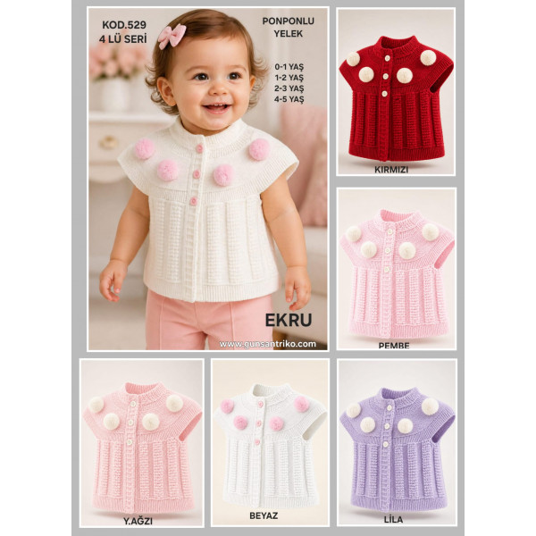 GÜNSAN 0529 PONPONLU TRIKO YELEK KIZ X4