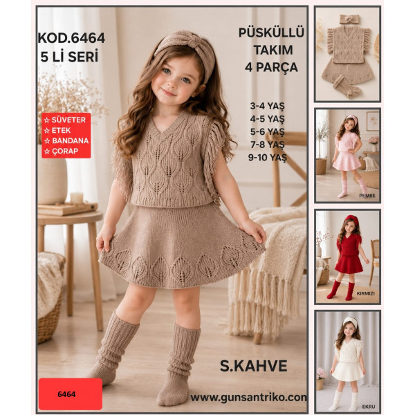 GÜNSAN 6464 PÜSKÜLLÜ 4LÜ TRIKO KIZ TAKIM