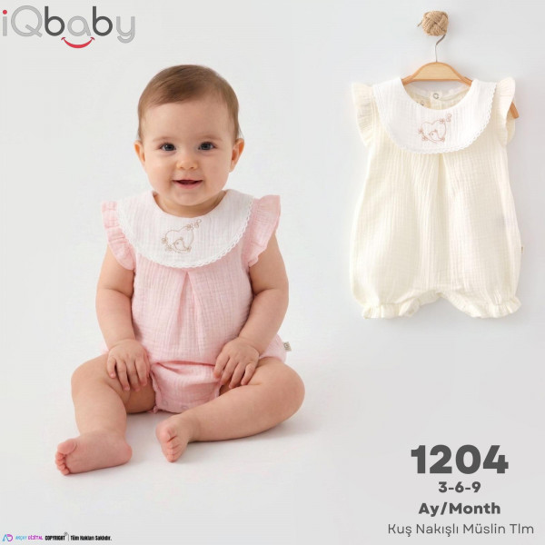 IQBABY 1204 KUŞ NAKIŞLI MÜSLIN KIZ TULUM YAZ